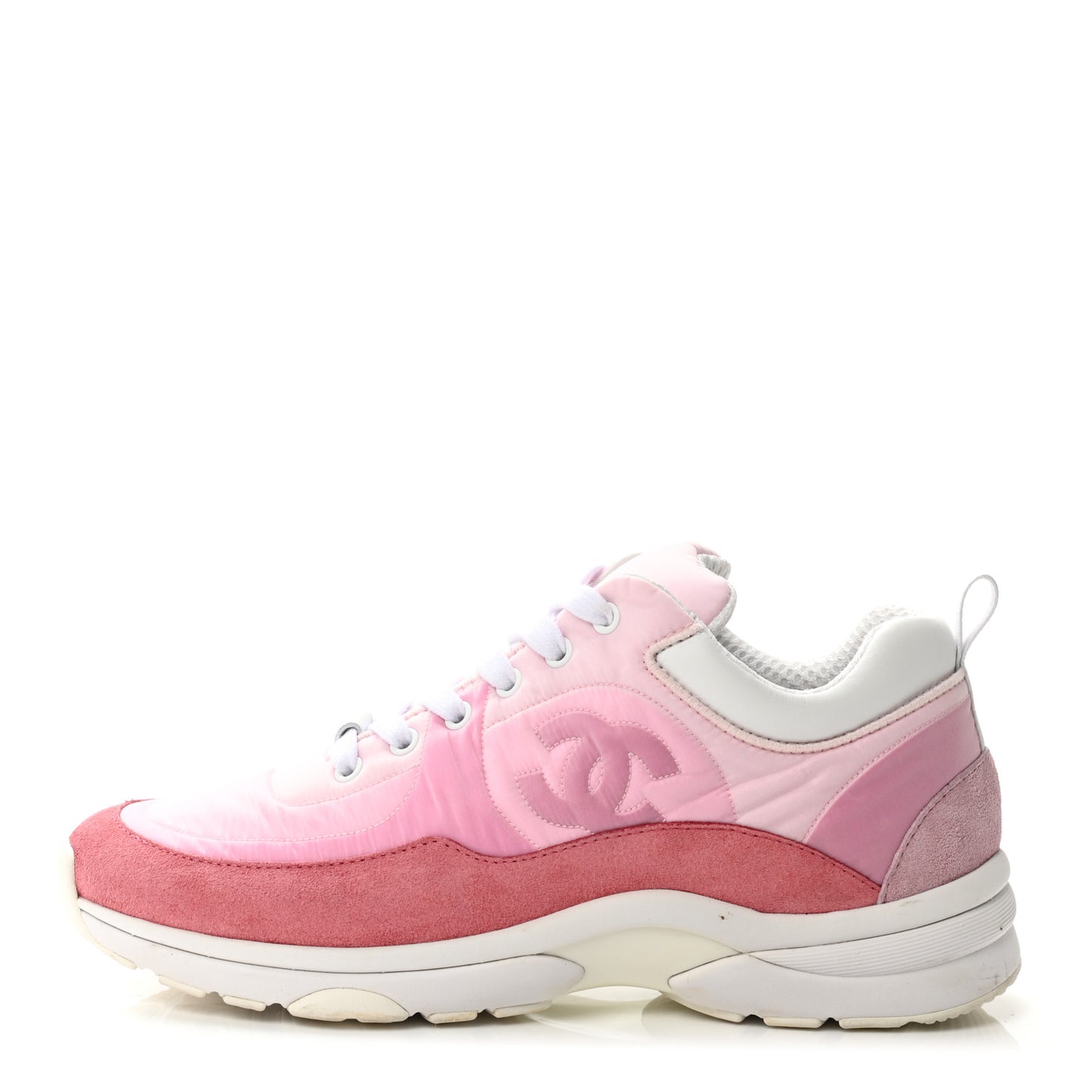 Nylon Calfskin Suede Womens CC Sneakers 38.5 Pink