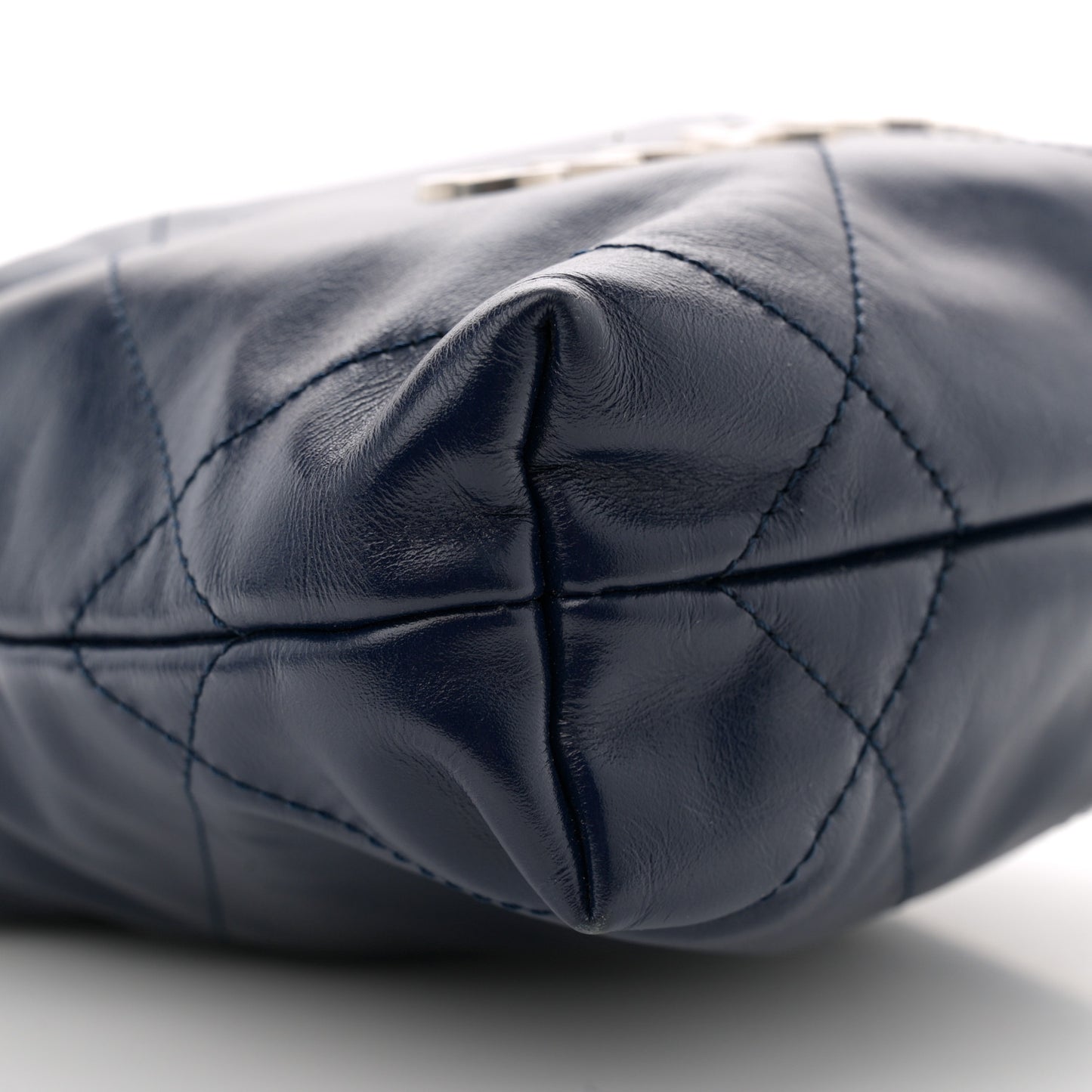 Shiny Calfskin Quilted Mini Chanel 22 Navy Blue