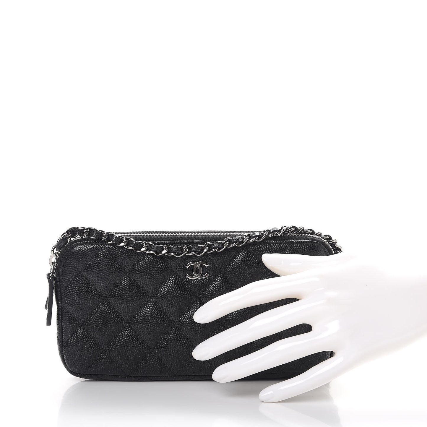Caviar Quilted Small Clutch With Chain Black