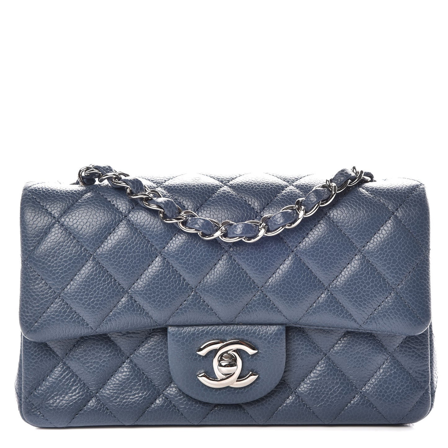 Caviar Quilted Mini Rectangular Flap Blue