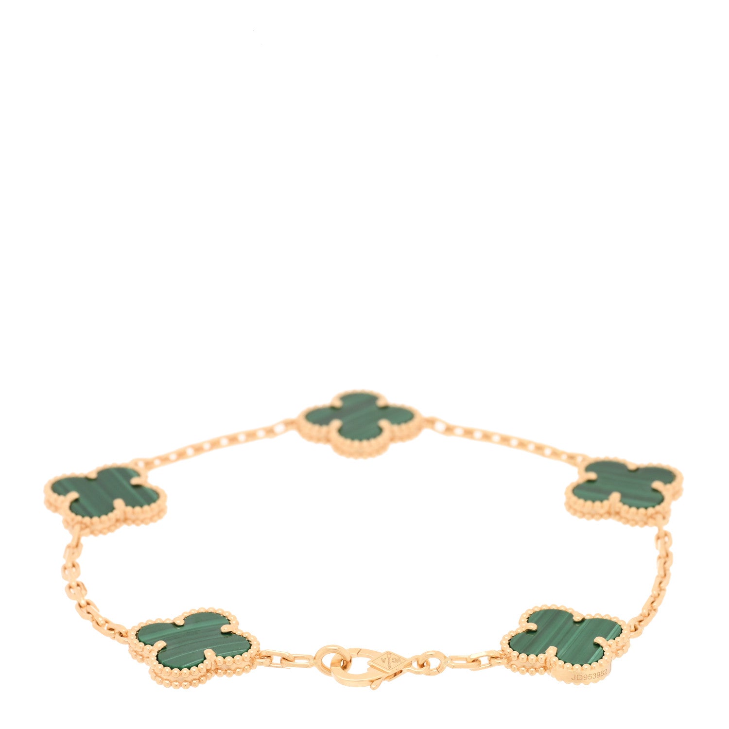 Van Cleef & Arpels 18K Yellow Gold Malachite 5 Motifs Vintage Alhambra Bracelet 2 of 4
