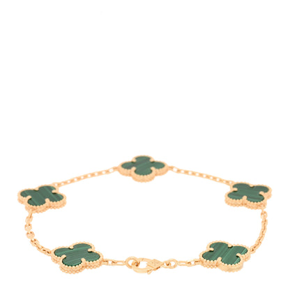 Van Cleef & Arpels 18K Yellow Gold Malachite 5 Motifs Vintage Alhambra Bracelet 2 of 4