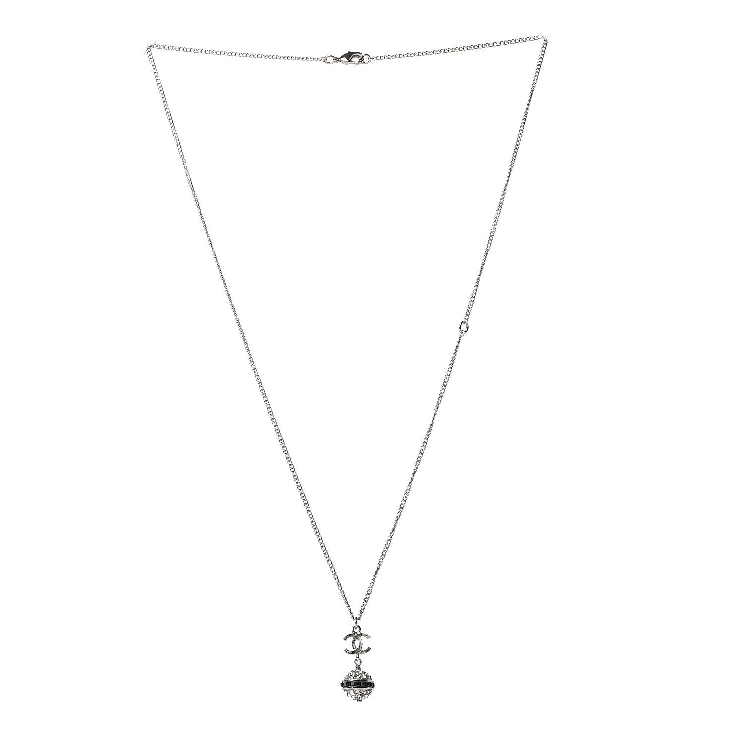 Chanel Crystal CC Drop Pendant Necklace Silver 2 of 3