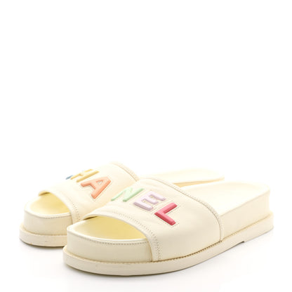 Chanel Lambskin Cha-Nel Mule Sandals 38 Ivory Multicolor 3 of 9