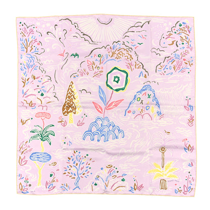 Hermes Silk Isola Di Primavera Scarf 90 Rose Pale Bleu Jaune 1 of 6