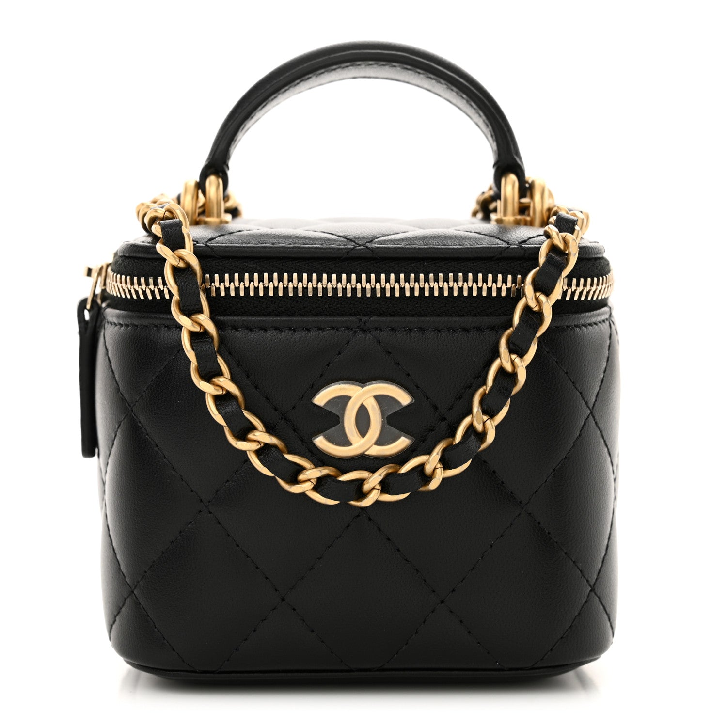 Chanel Lambskin Quilted Top Handle Mini Vanity Case With Chain Black 1 of 11