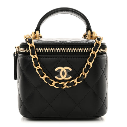 Chanel Lambskin Quilted Top Handle Mini Vanity Case With Chain Black 1 of 11