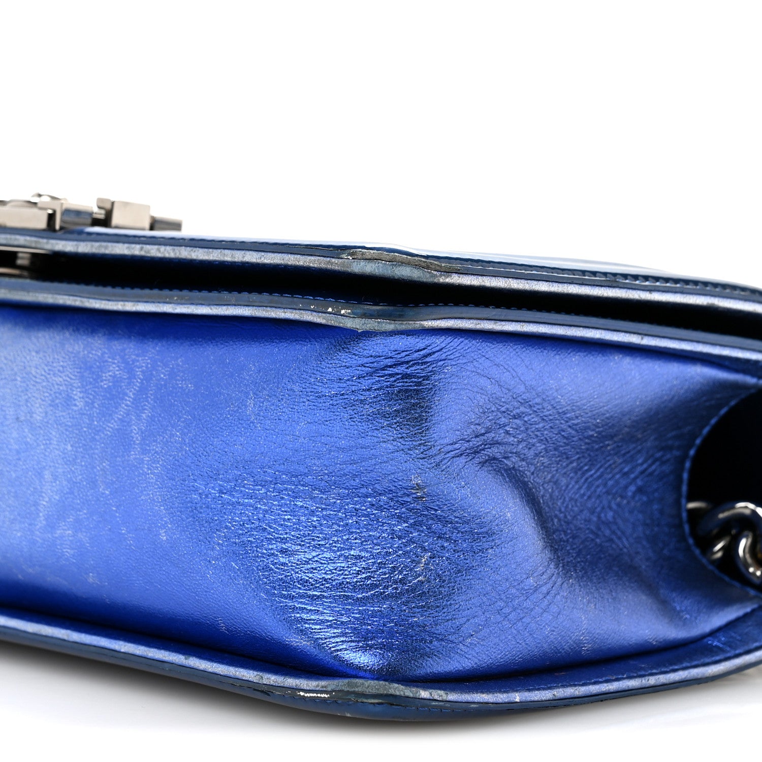 Chanel Metallic Patent Quilted Medium Boy Flap Blue 10 of 15