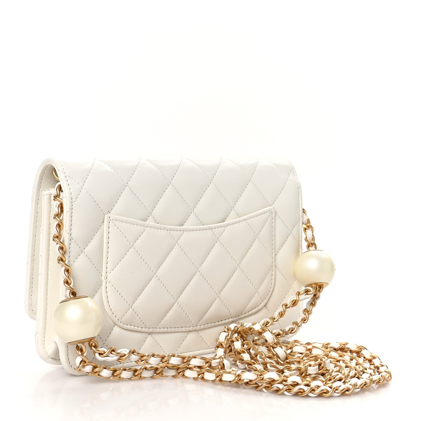 Lambskin Quilted Pearl Wallet On Chain WOC White