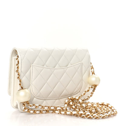 Chanel Lambskin Quilted Pearl Wallet On Chain WOC White 3 of 12