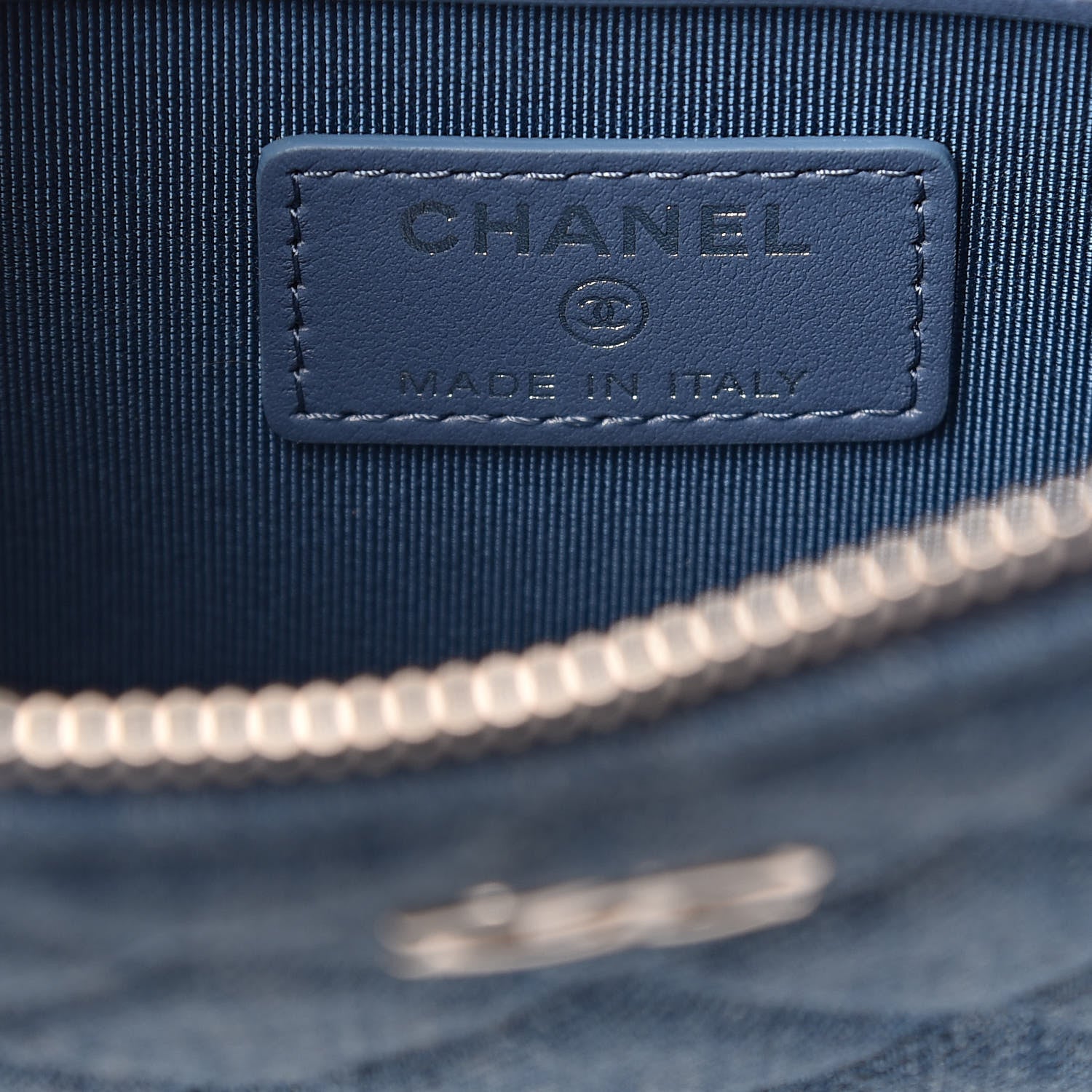 Chanel Denim Chain Around Quilted Medium Cosmetic Case Blue 8 of 9