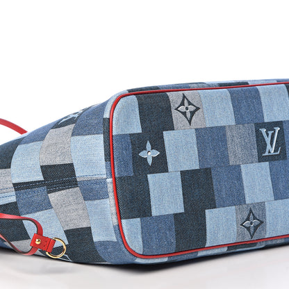 Louis Vuitton Denim Damier Monogram Patchwork Neverfull Blue Rouge 9 of 12