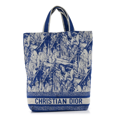 Christian Dior Canvas Print Cruise Tote Ivory Blue 1 of 11