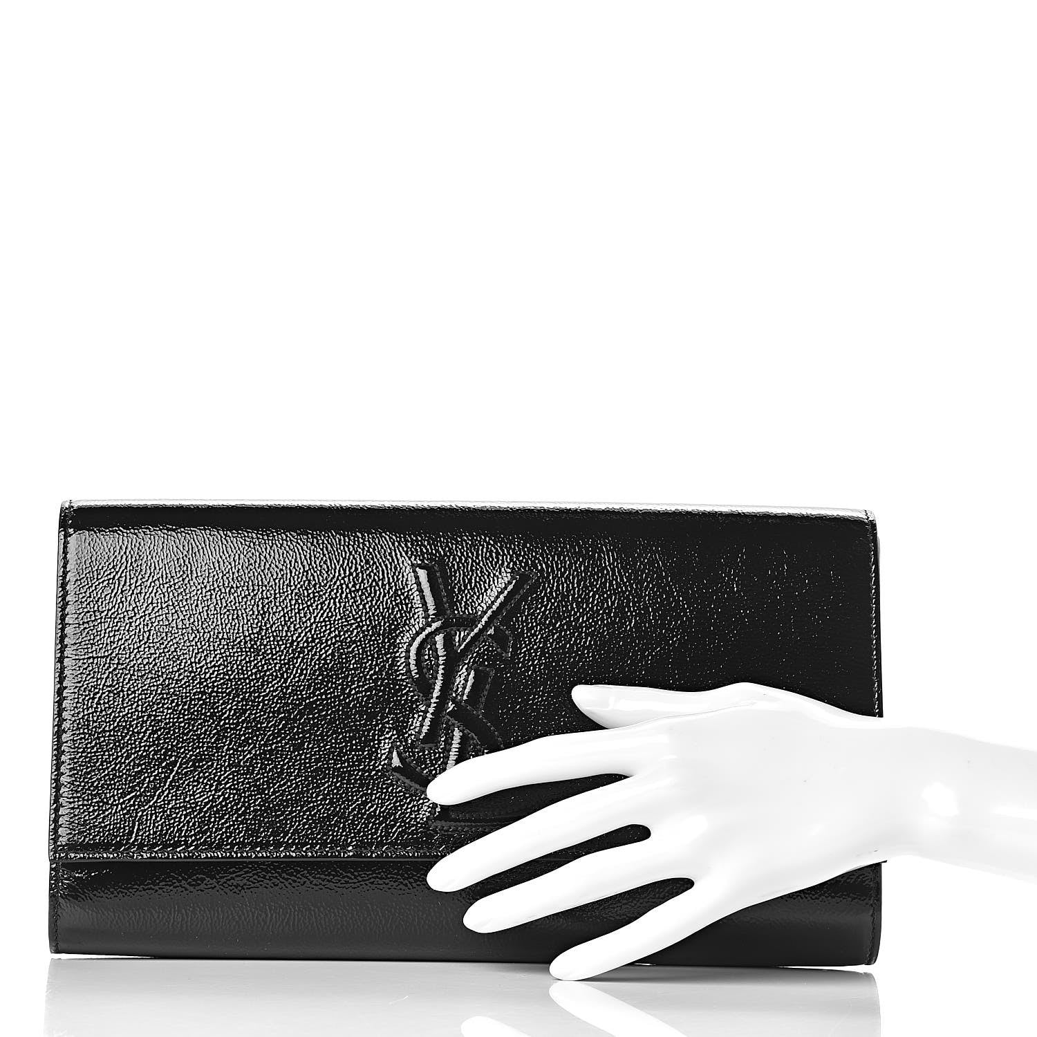 Saint Laurent Textured Patent Monogram Large Belle De Jour Clutch Black 2 of 9