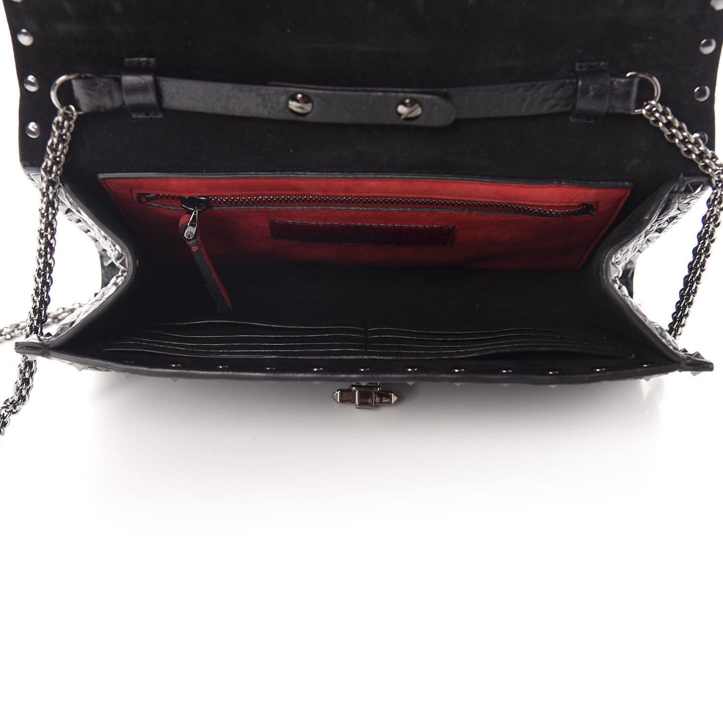 Craquele Nappa Rockstud Spike Wallet on Chain Black