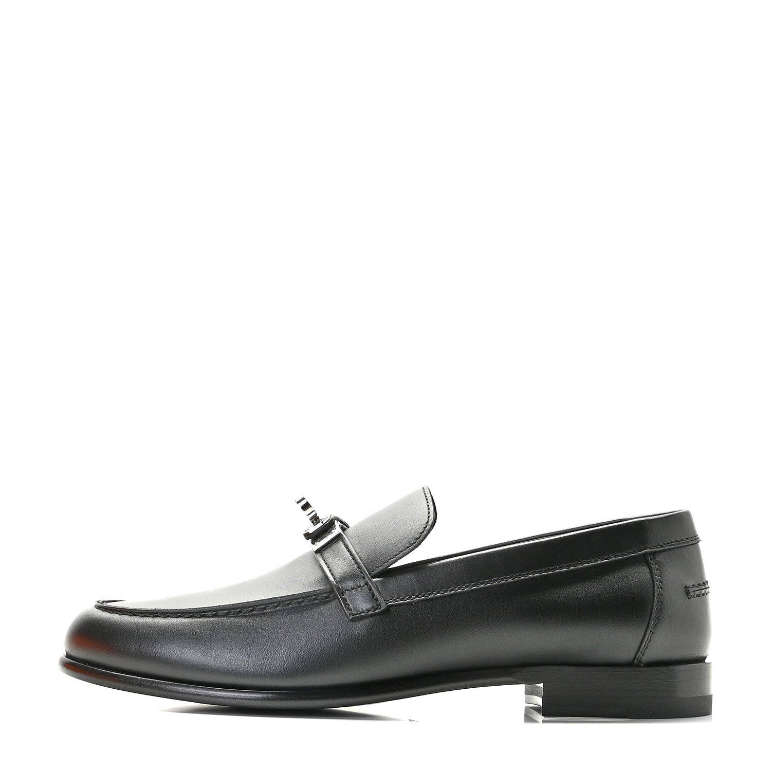 Hermes Calfskin Womens Destin Loafer 37.5 Black 1 of 11