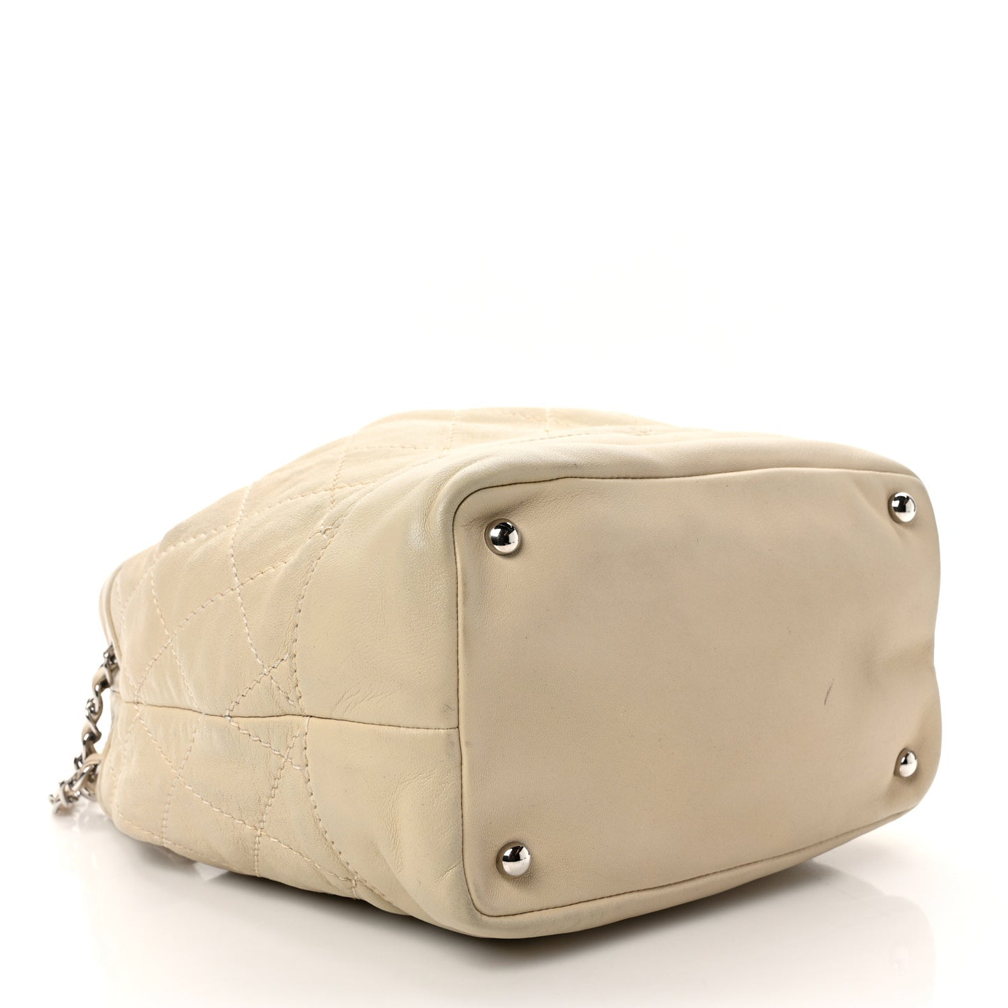 Lambskin Contrast Stitch Small Drawstring Tote Ivory