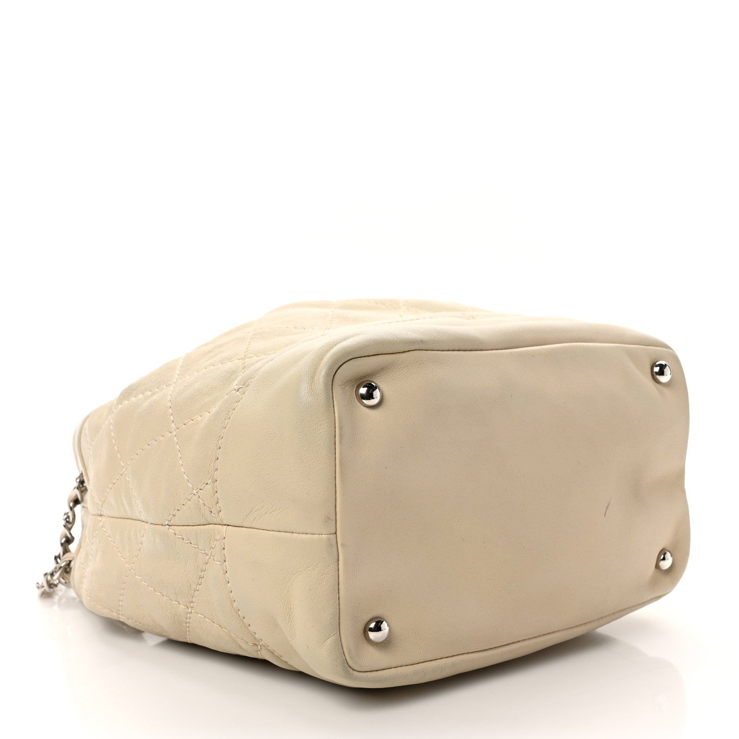 Chanel Lambskin Contrast Stitch Small Drawstring Tote Ivory 4 of 12