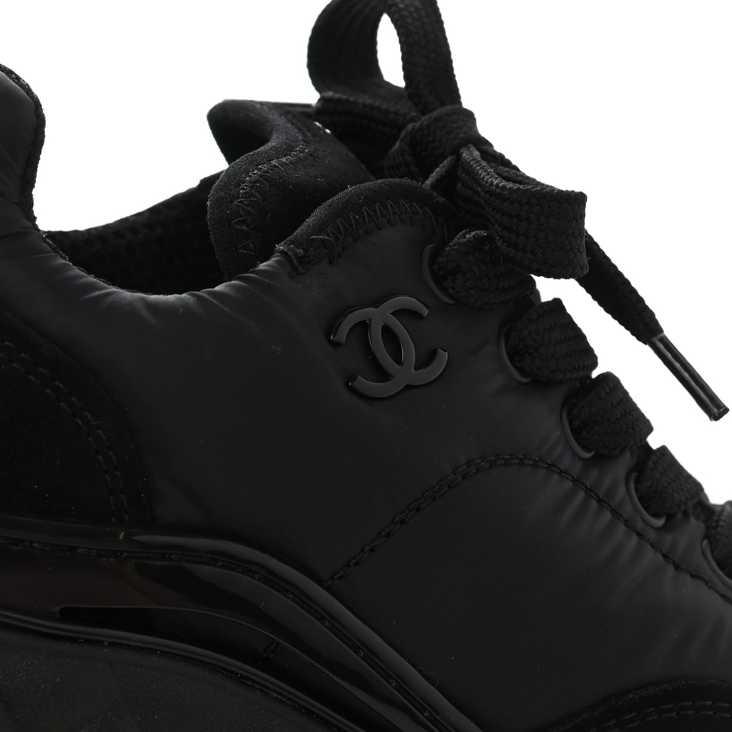 Nylon Suede Calfskin CC Sneakers 35 Black