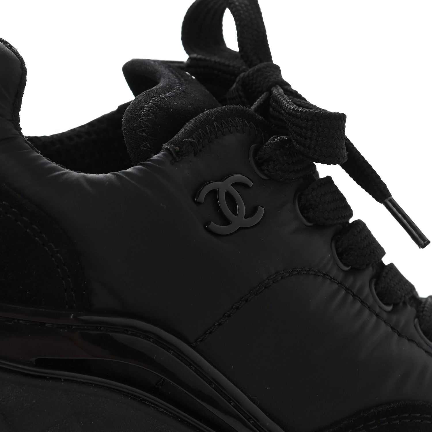 Chanel Nylon Suede Calfskin CC Sneakers 35 Black 8 of 11