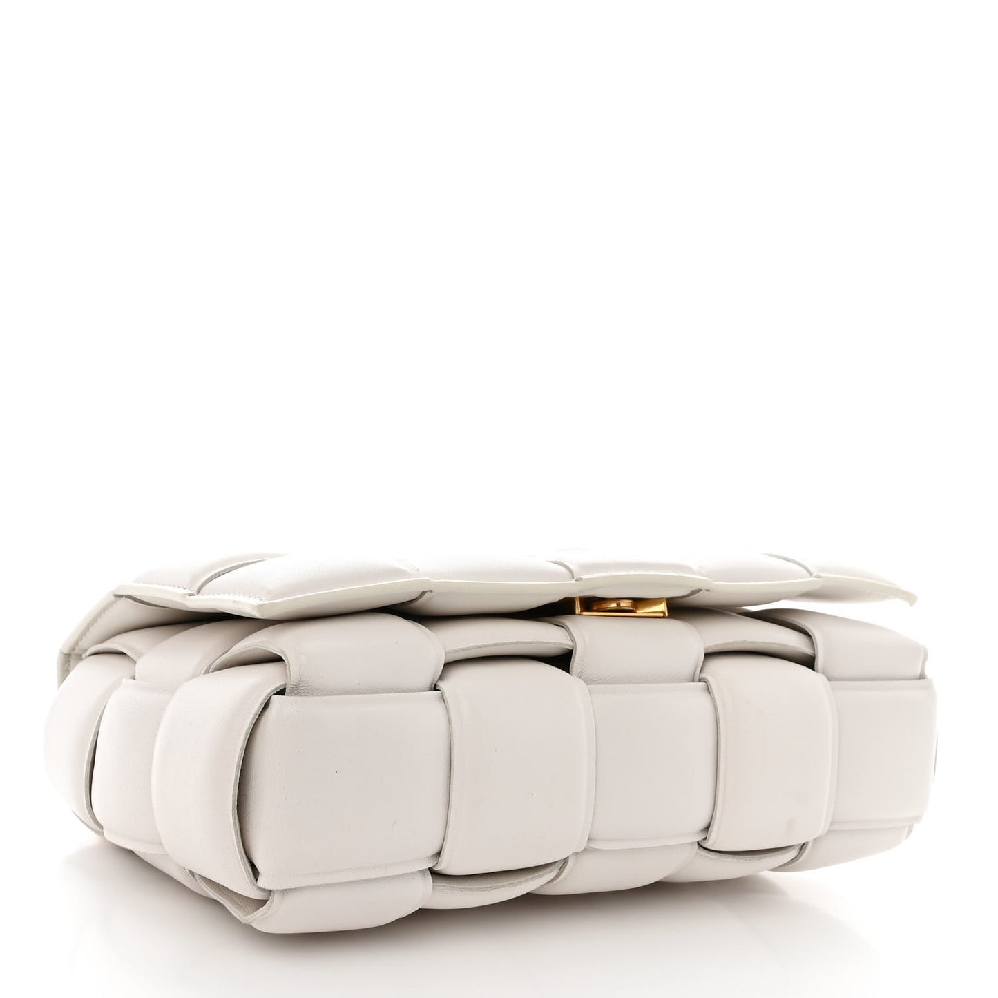 Lambskin Maxi Intreccio Padded Chain Cassette Crossbody Bag White