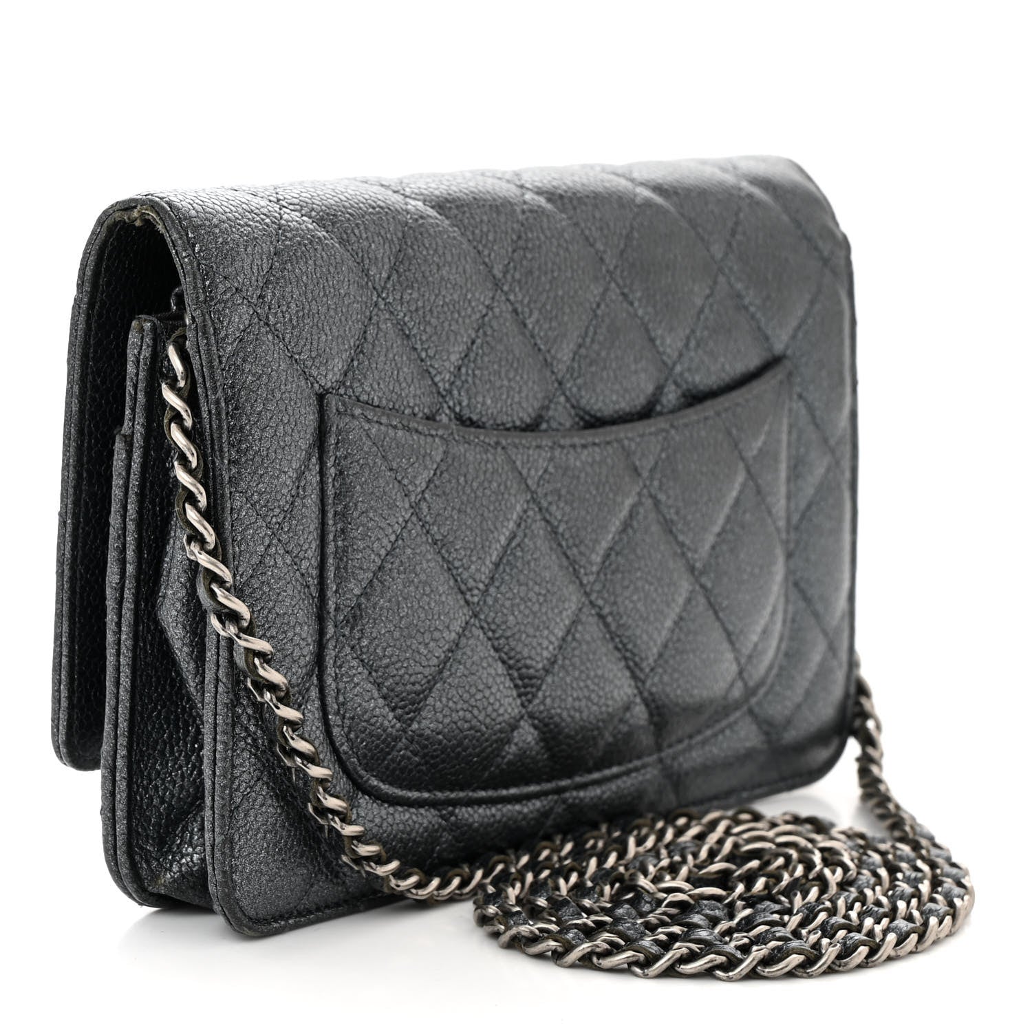 Chanel Pearly Caviar Quilted Wallet On Chain WOC Grey 3 of 14