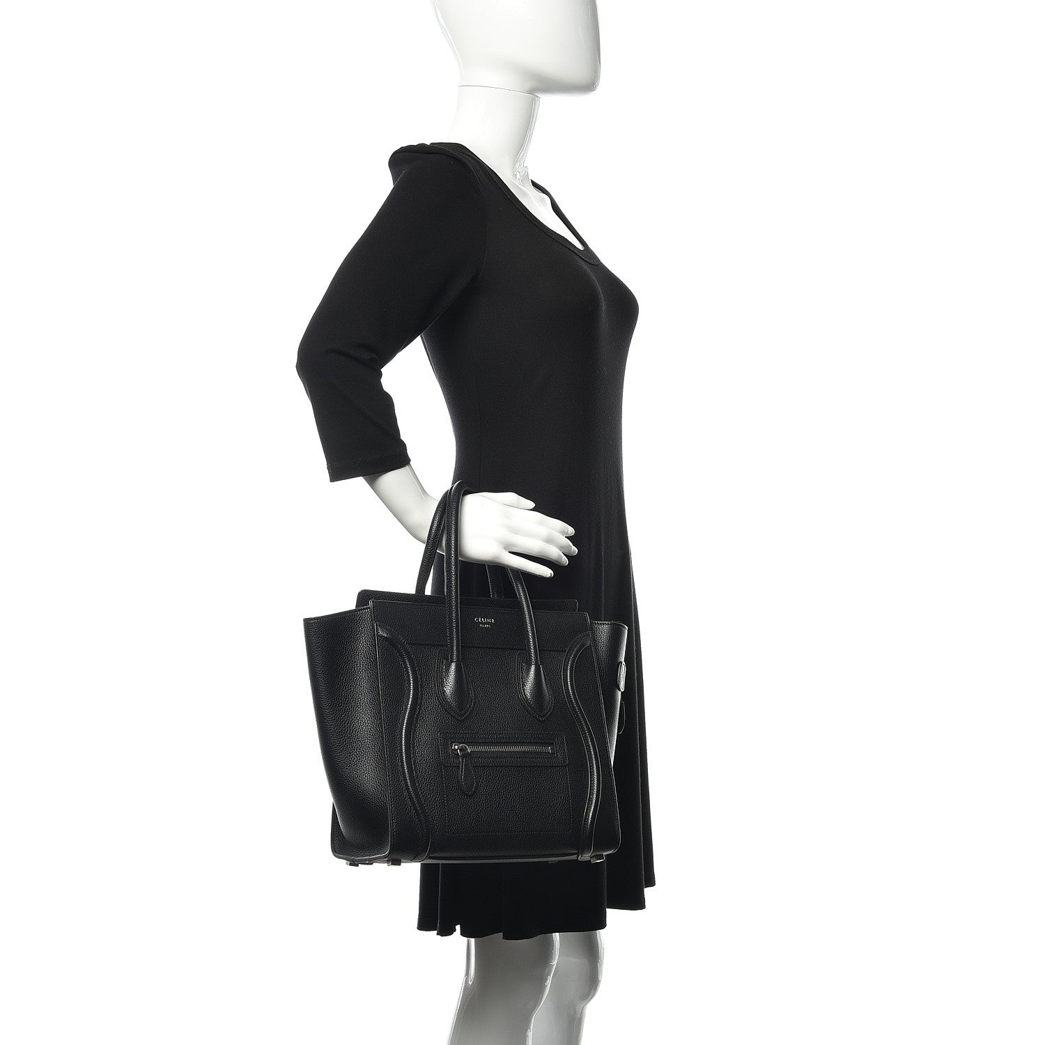 Celine Drummed Calfskin Micro Luggage Black 2 of 9