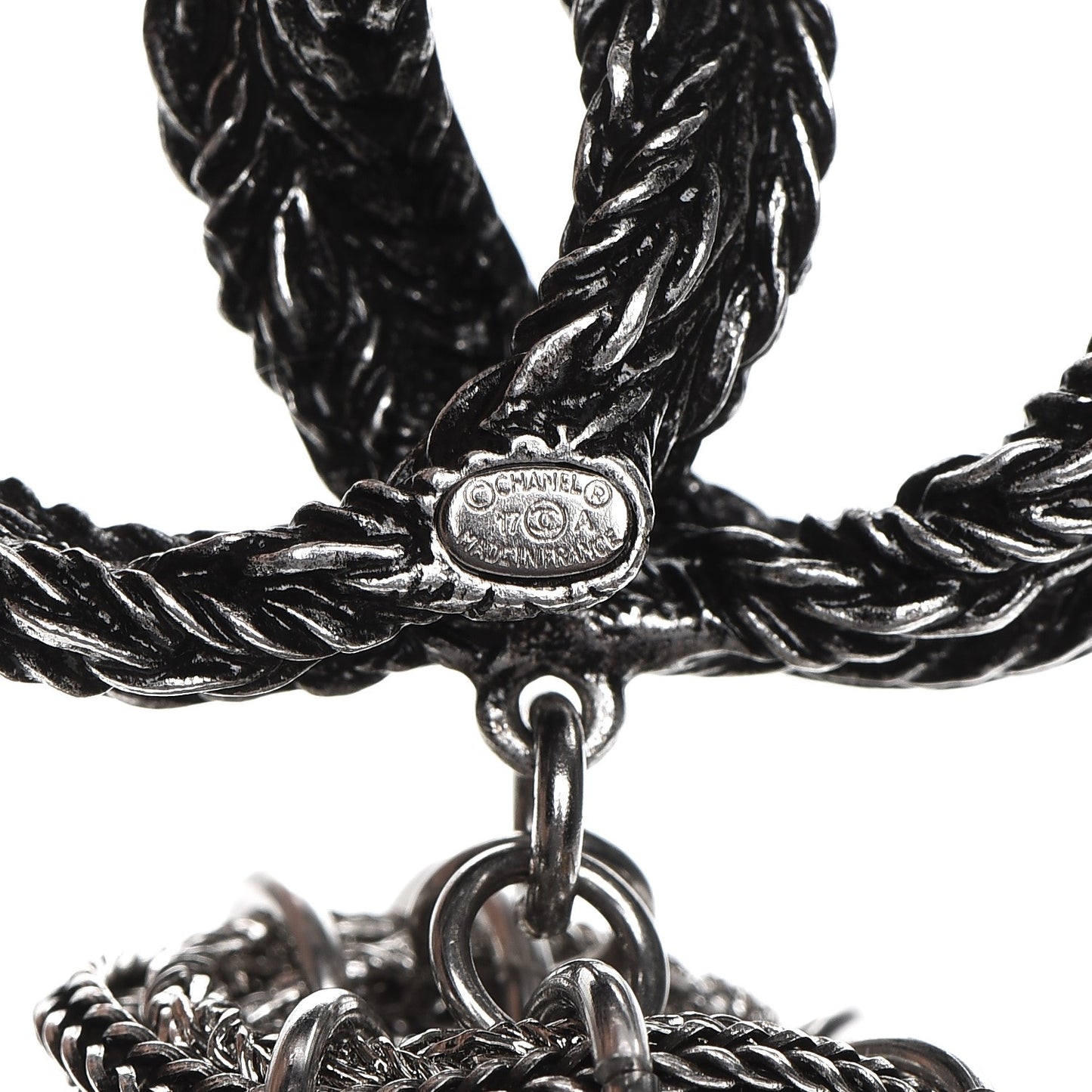 Ruthenium Crystal Chain Fringe CC Brooch Silver