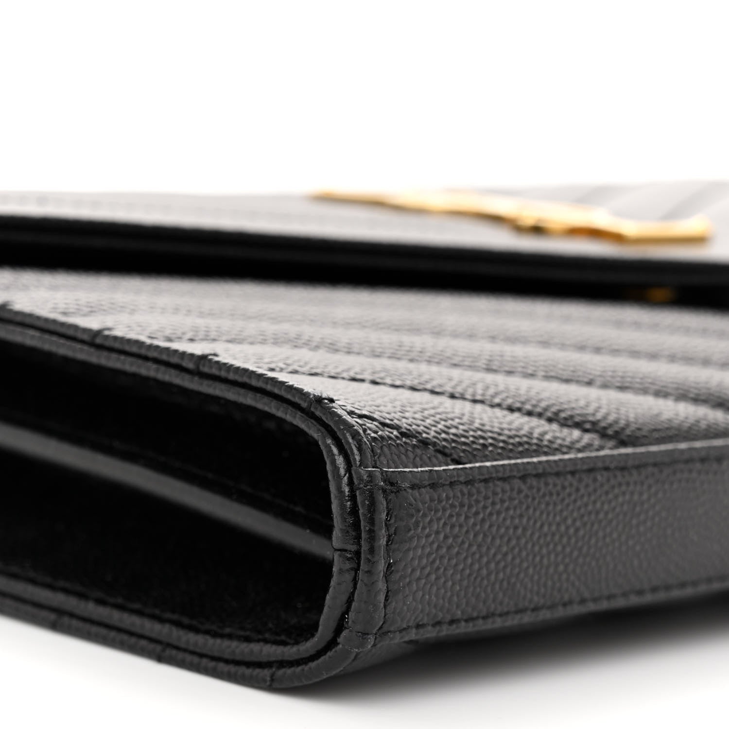 Saint Laurent Grain De Poudre Matelasse Chevron Monogram Chain Wallet Black 8 of 9