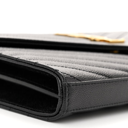 Saint Laurent Grain De Poudre Matelasse Chevron Monogram Chain Wallet Black 8 of 9