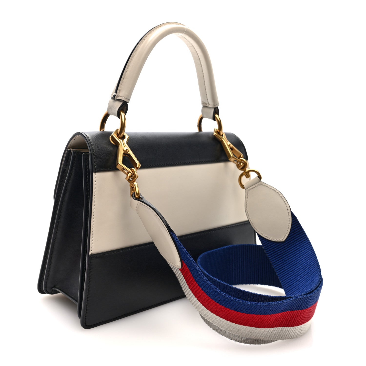 Gucci Calfskin Sylvie Web Small Queen Margaret Top Handle Bag Black White 3 of 10