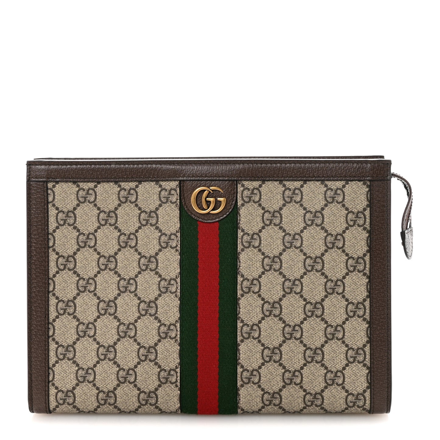 GG Supreme Monogram Textured Dollar Calfskin Web Small Ophidia Wristlet Pouch Beige Ebony New Acero