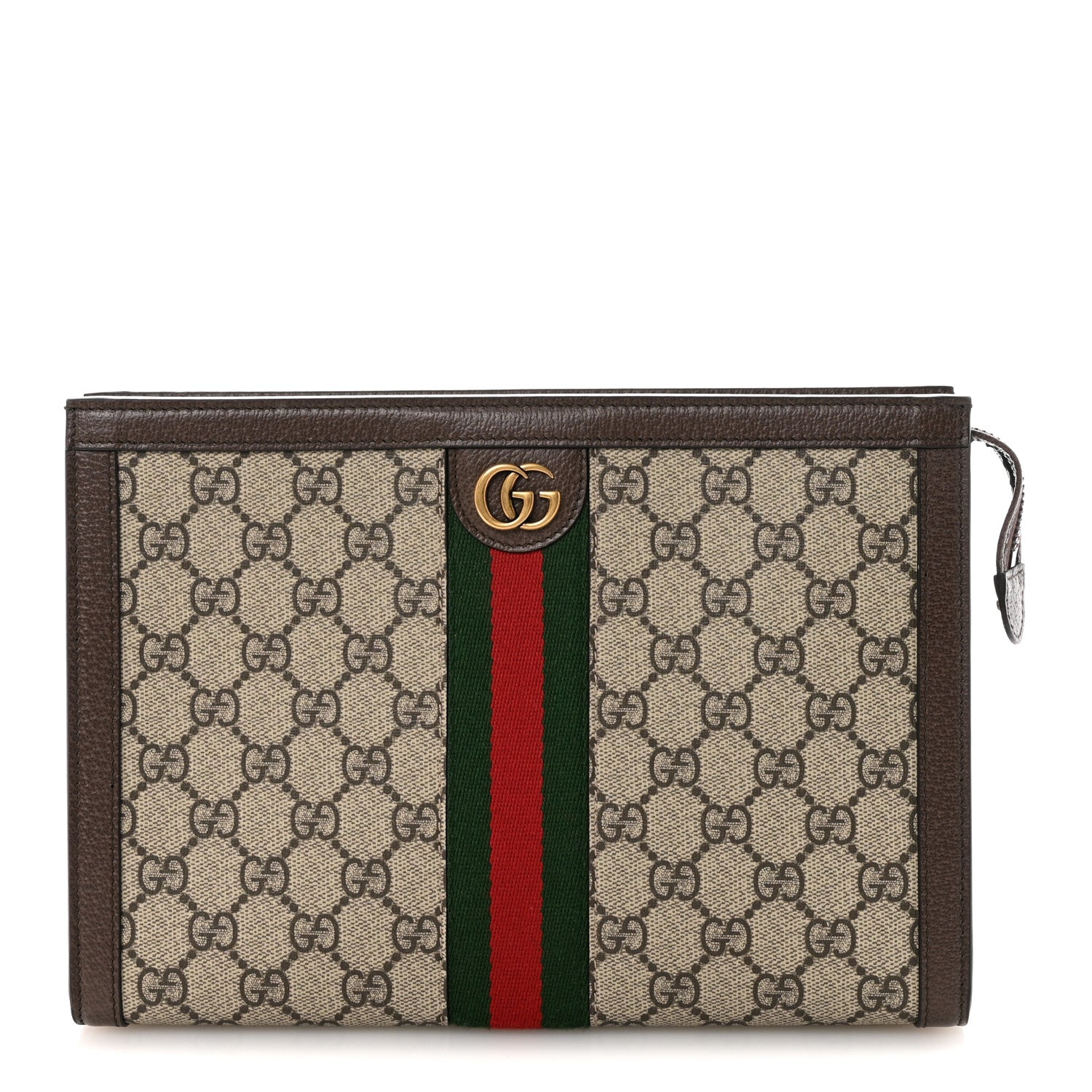 Gucci GG Supreme Monogram Textured Dollar Calfskin Web Small Ophidia Wristlet Pouch Beige Ebony New Acero 1 of 7