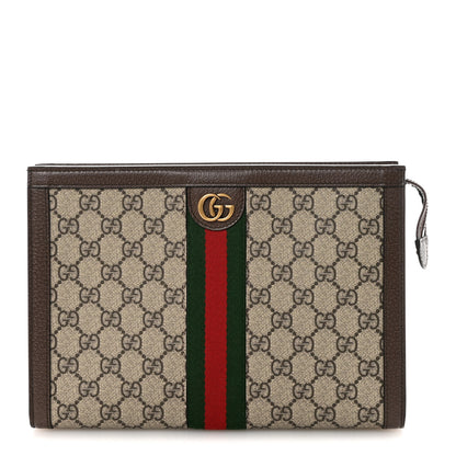 Gucci GG Supreme Monogram Textured Dollar Calfskin Web Small Ophidia Wristlet Pouch Beige Ebony New Acero 1 of 7