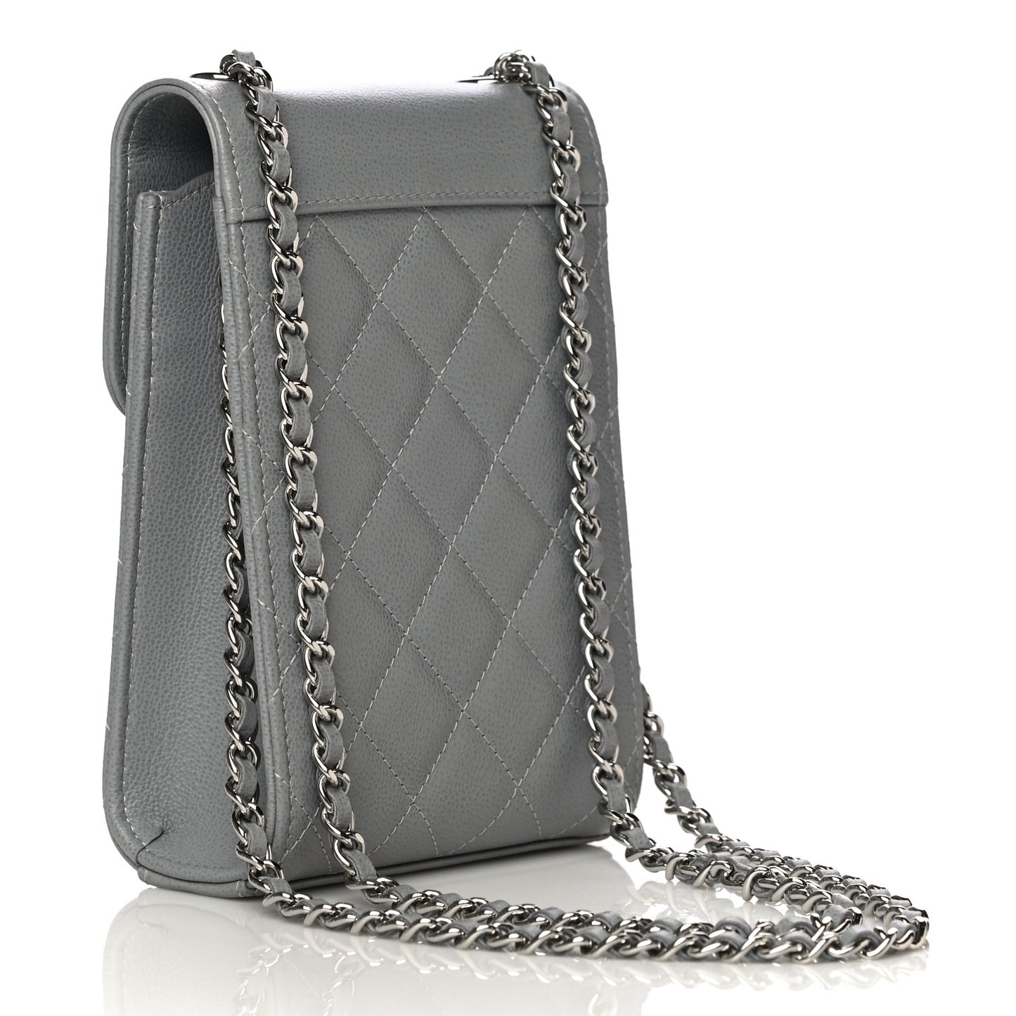 Grained Calfskin Quilted CC Box Clutch With Chain Grey