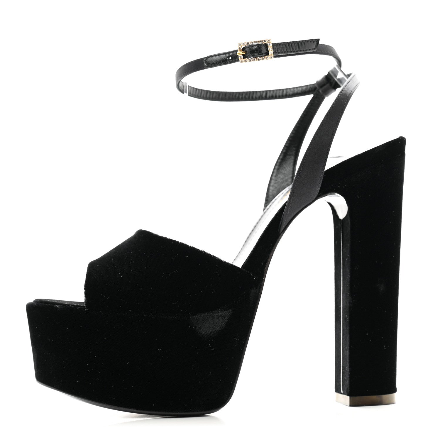 Saint Laurent Velvet Jodie Platform Sandals 36 Black 1 of 14