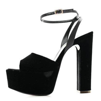 Saint Laurent Velvet Jodie Platform Sandals 36 Black 1 of 14