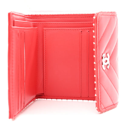 Chanel Lambskin Chevron Quilted Studded Compact Flap Wallet Red 5 of 8