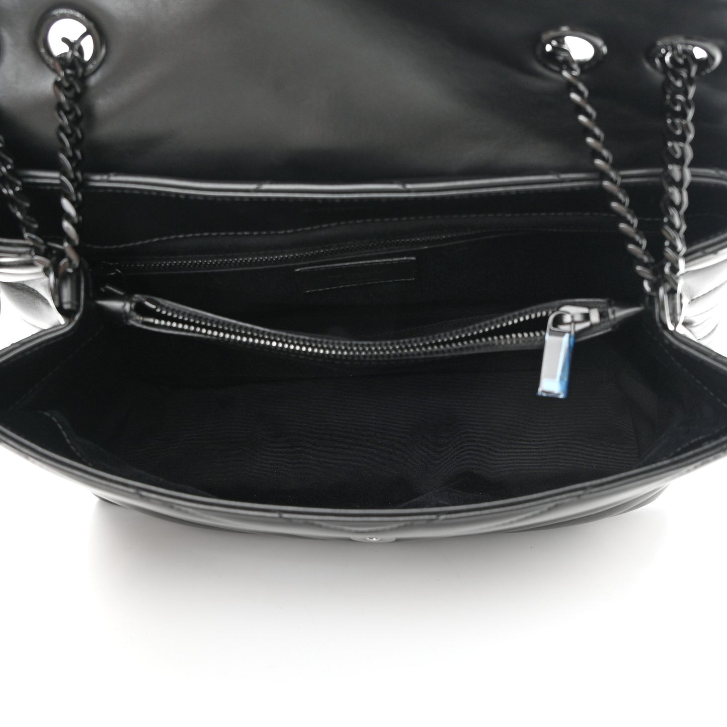Calfskin Y Quilted Monogram Monochrome Medium Loulou Chain Satchel Black
