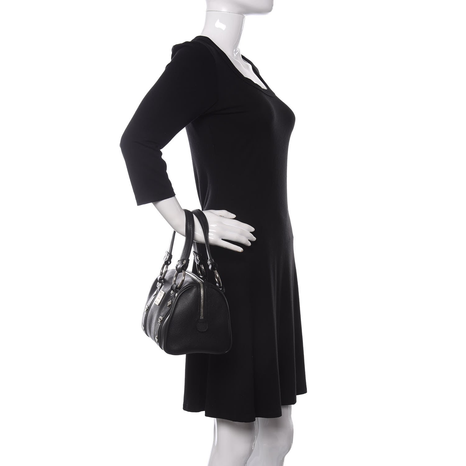 MCM Grained Calfskin Studded Boston Bag Black 2 of 9