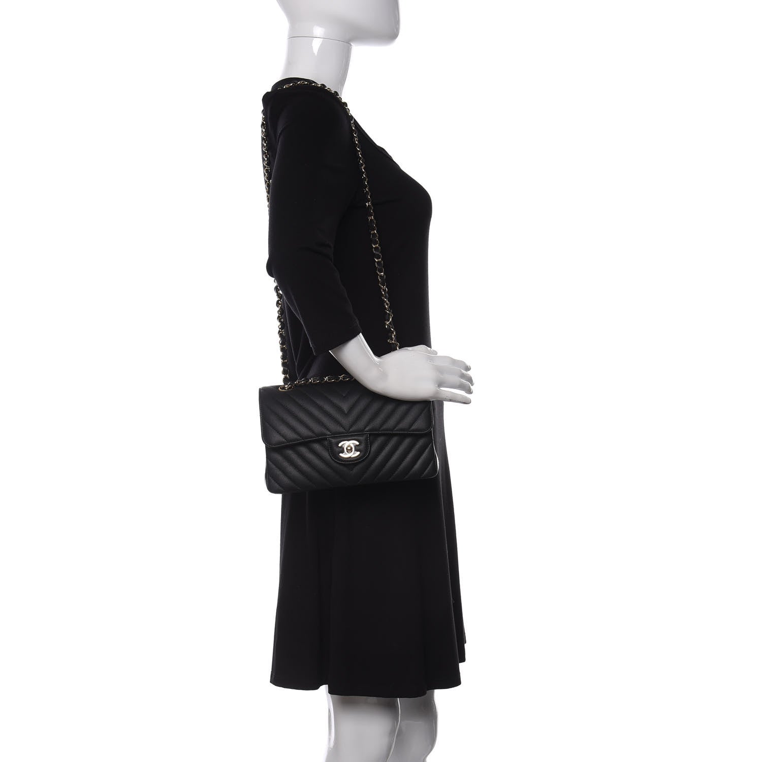 Chanel Caviar Chevron Quilted Small Double Flap Black 2 of 10
