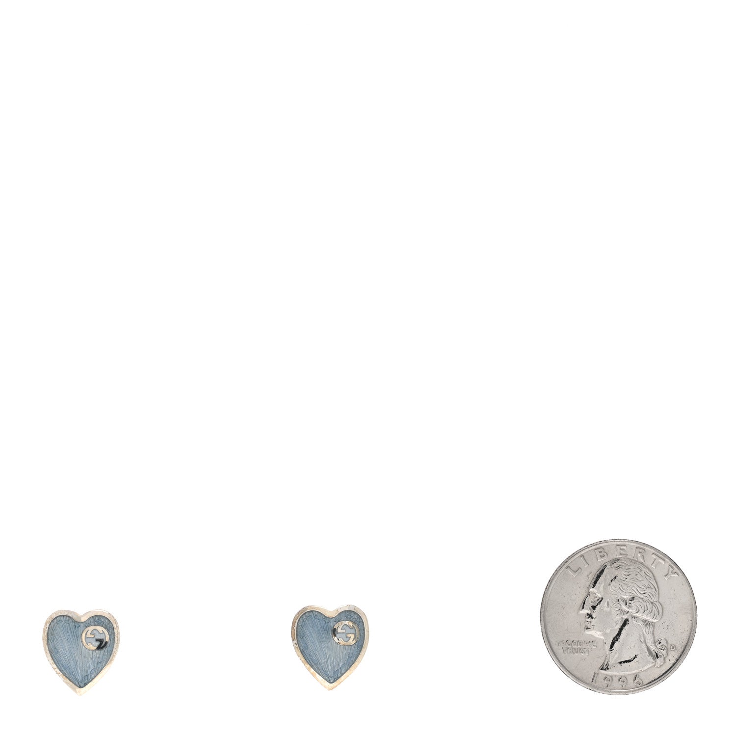 Gucci Sterling Silver Enamel Interlocking G Heart Stud Earrings Blue 2 of 4
