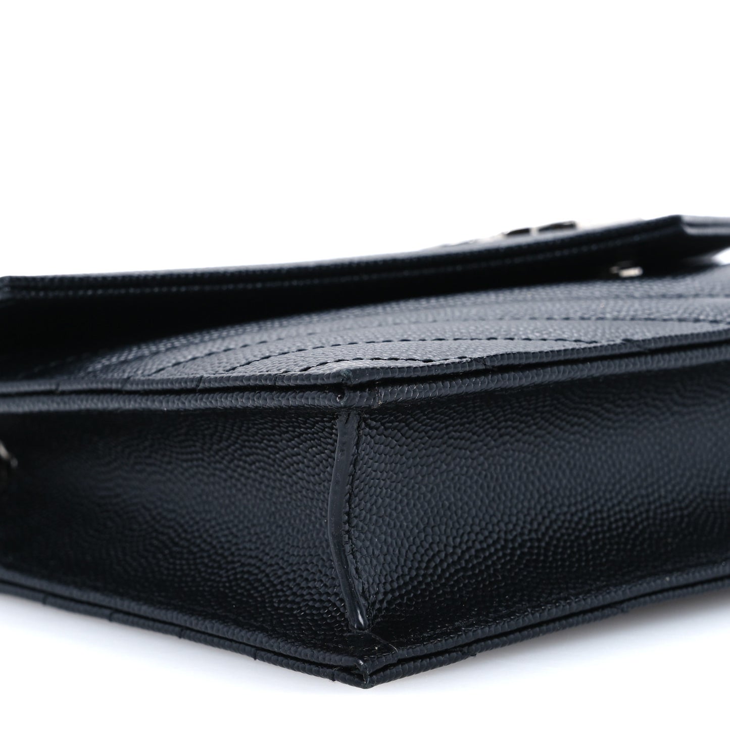 Grain De Poudre Matelasse Chevron Monogram Envelope Chain Wallet Black