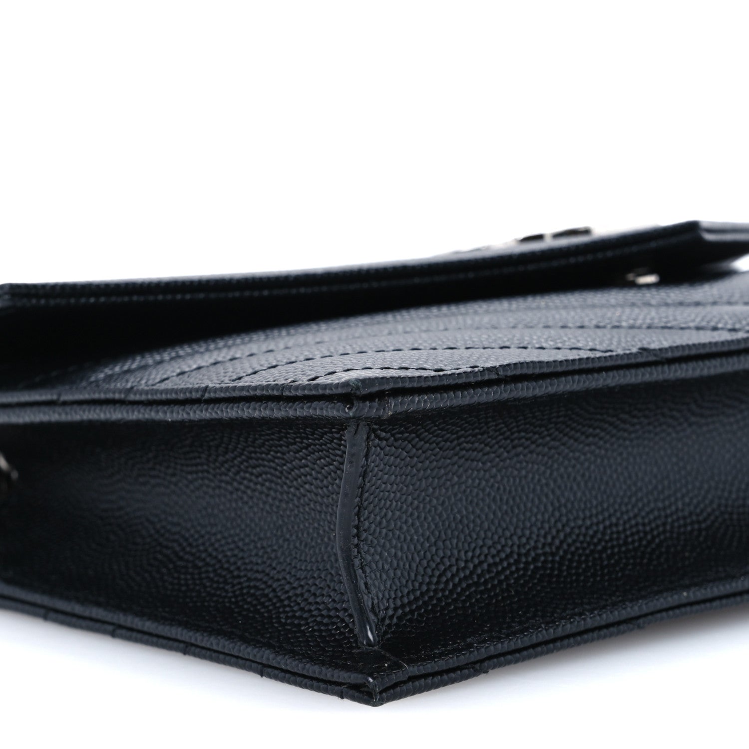 Saint Laurent Grain De Poudre Matelasse Chevron Monogram Envelope Chain Wallet Black 7 of 9