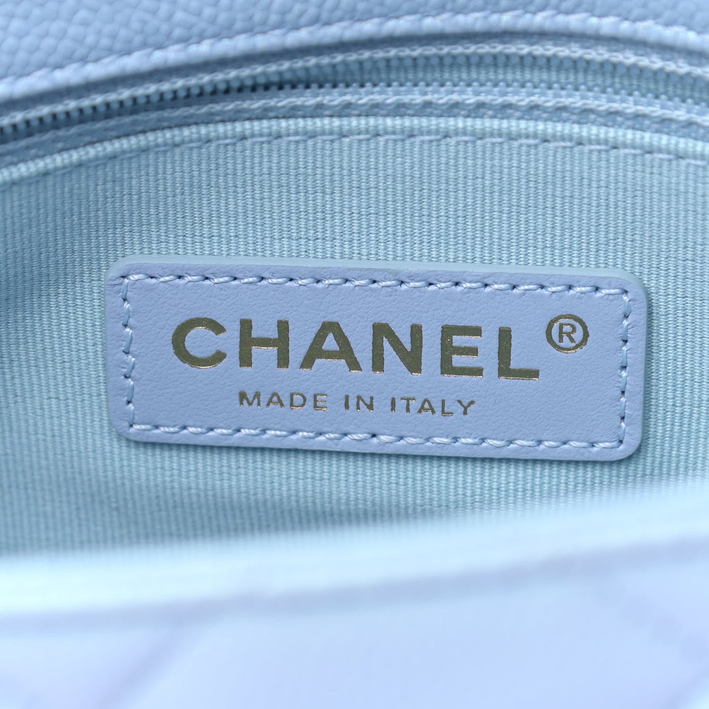 Iridescent Caviar Quilted Mini My Perfect Flap Light Blue