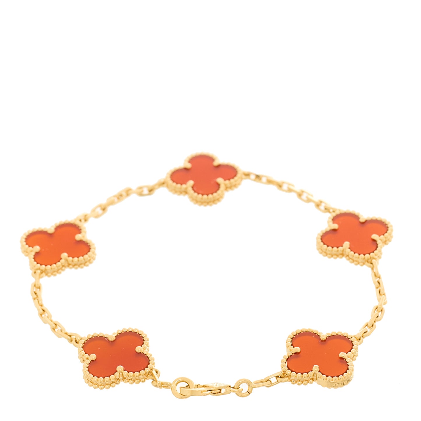 18K Yellow Gold Carnelian 5 Motifs Vintage Alhambra Bracelet