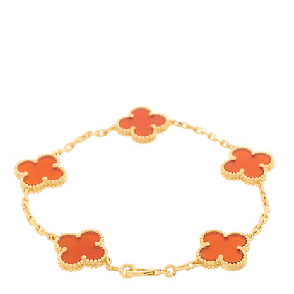 Van Cleef & Arpels 18K Yellow Gold Carnelian 5 Motifs Vintage Alhambra Bracelet 2 of 5