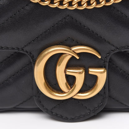 Gucci Calfskin Matelasse Super Mini GG Marmont Shoulder Bag Black 10 of 12