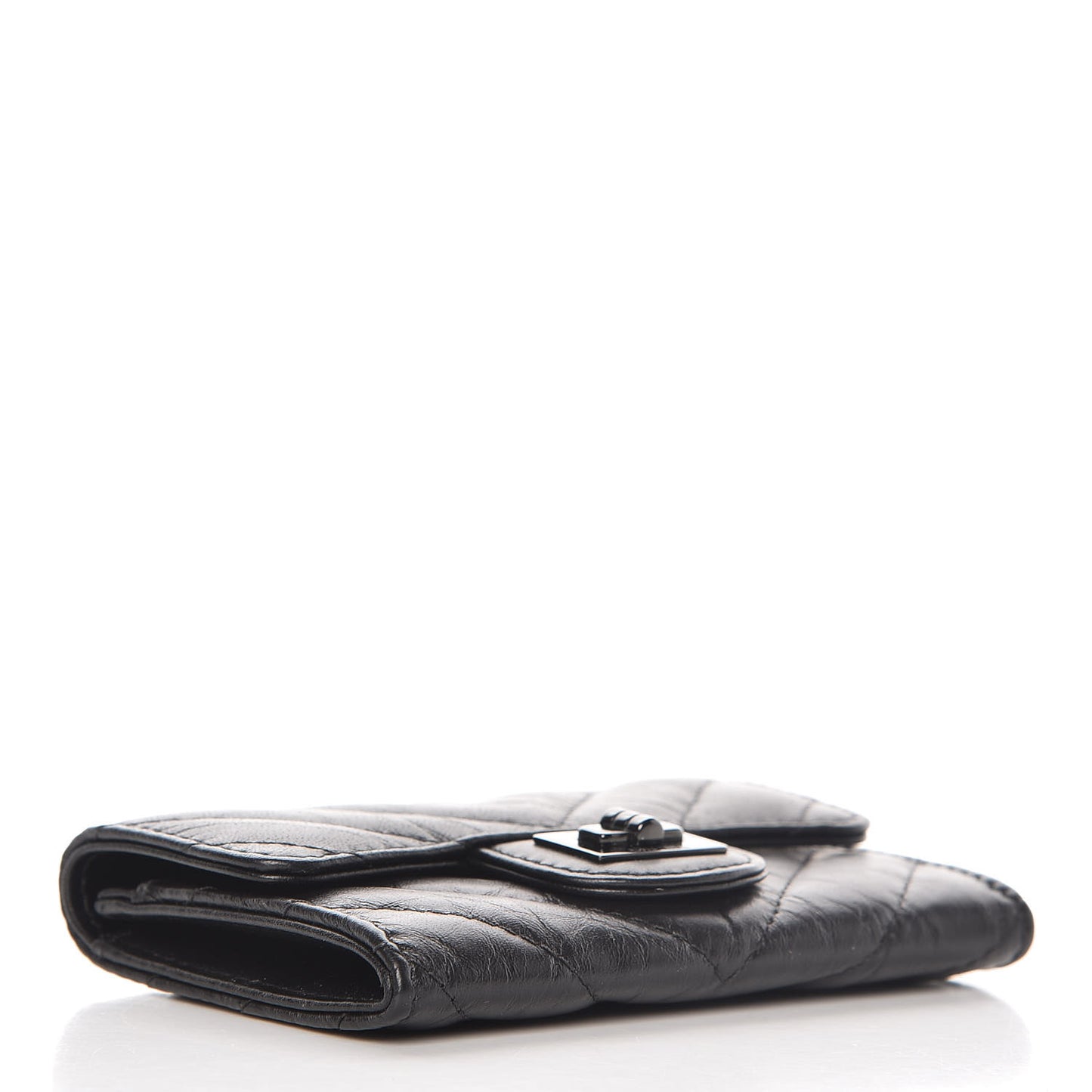 Aged Calfskin Chevron Quilted Reissue Card Holder Wallet So Black