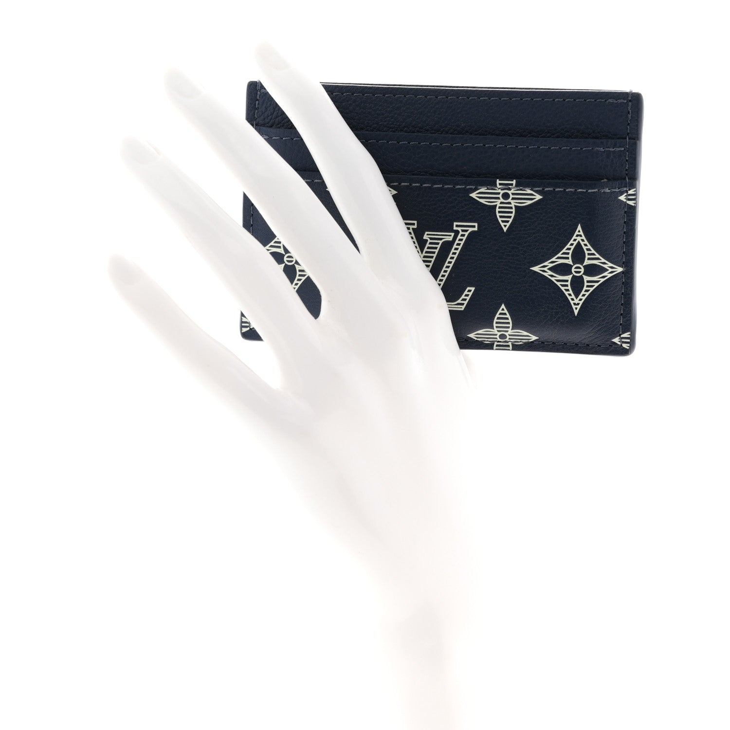 Louis Vuitton Calfskin Monogram Shadow Double Card Holder Navy